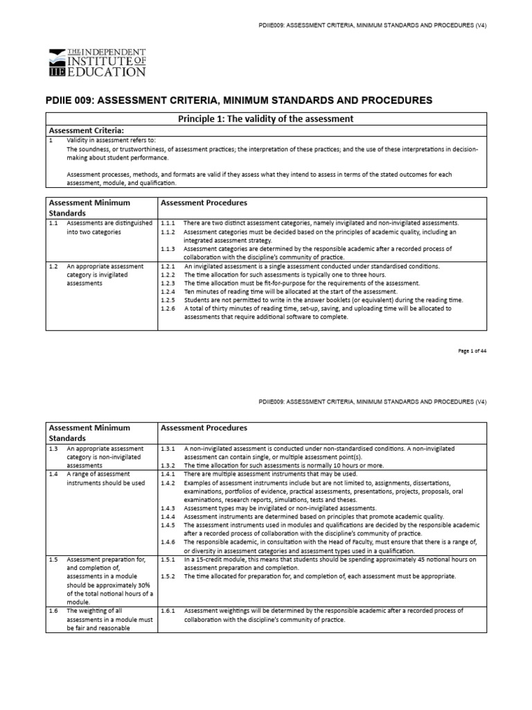 PDIIE009 Assessment Criteria Minimum Standards and Procedures 2024 ...
