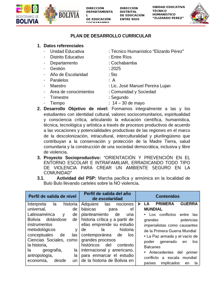 PDC 5to Primera Guerra Mundial | PDF | Bolivia