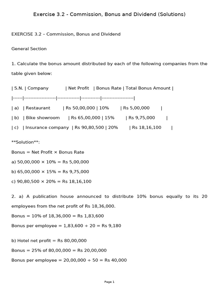 Exercise 3.2 Solutions | PDF | Dividend | Factor Income Distribution