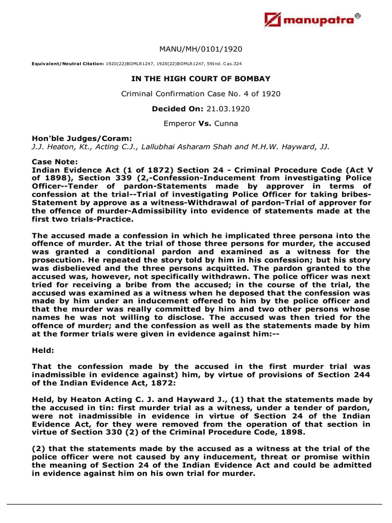 Confession Admissibility in Murder Case | PDF | Confession (Law ...