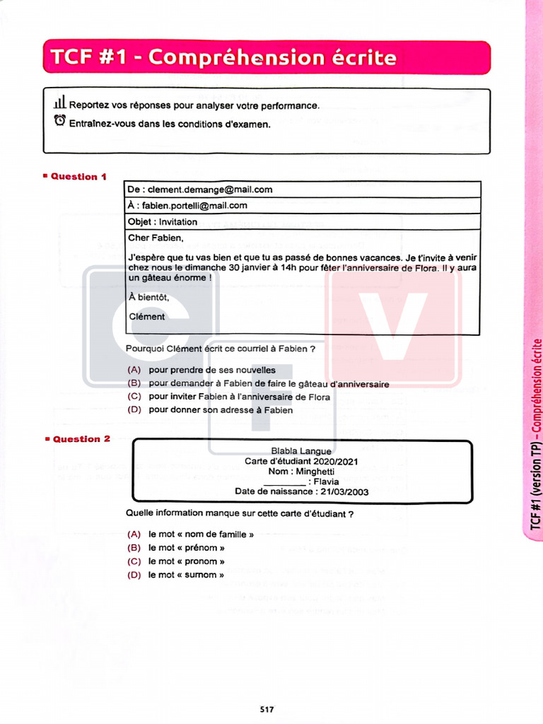 Đề Thi TCF Mẫu Mới Nhất 2025 - Đề 1 - CE | PDF