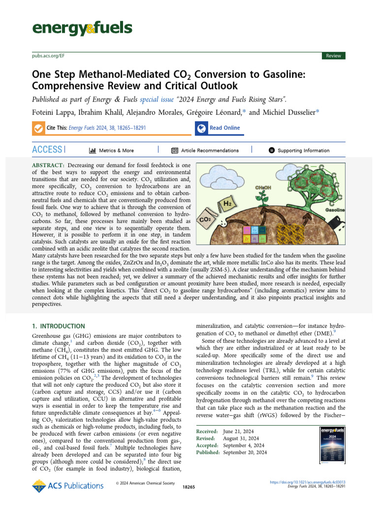 CO2 to Gasoline: A Review of Catalysis | PDF | Catalysis | Methanol