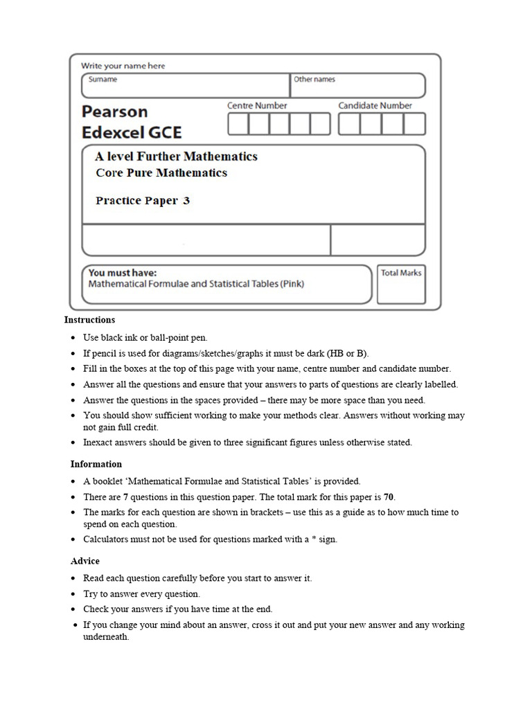 Core Pure Practice Paper 3 - For Students | PDF | Coordinate System ...