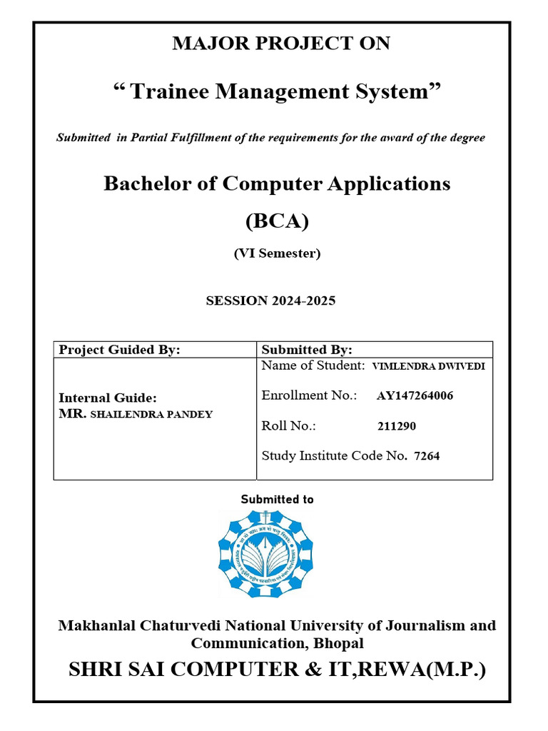 Trainee Management System: Bachelor of Computer Applications (BCA) | PDF