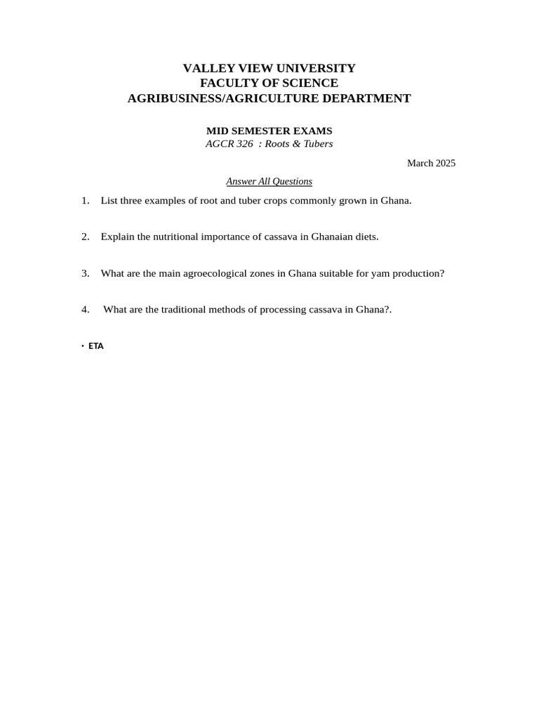 Midsem 2025 - Roots and Tubers | PDF