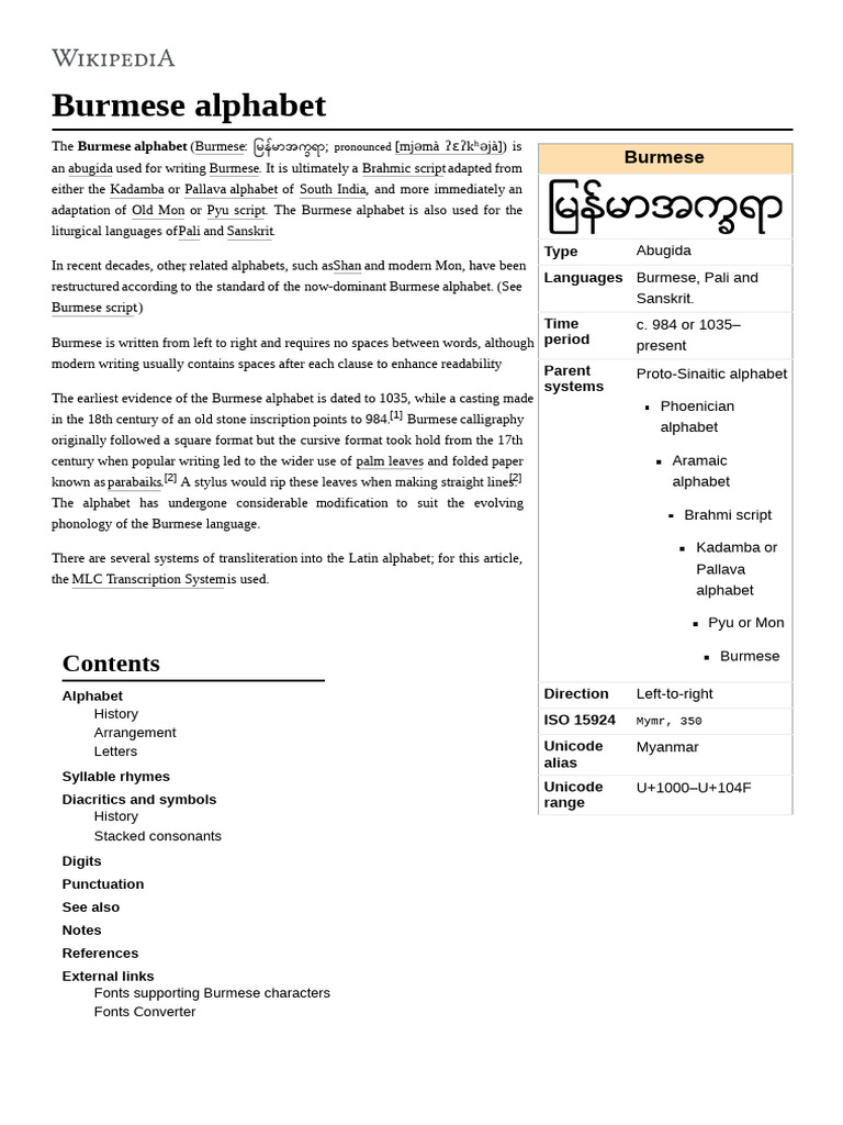 Overview of the Burmese Alphabet | PDF | Languages Of Asia | Writing