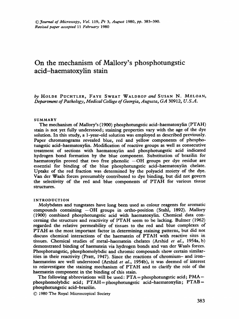 Mechanism of PTAH Staining Explained | PDF | Staining | Dye