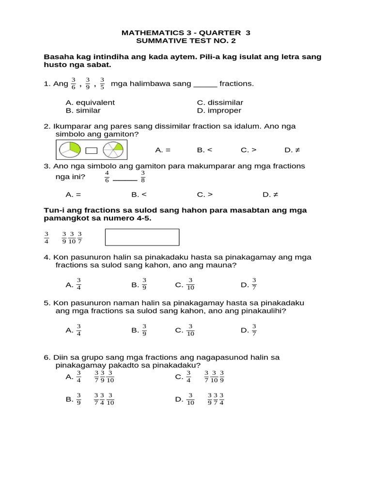 Math - Test No. 2 - 3rd Quarter | PDF