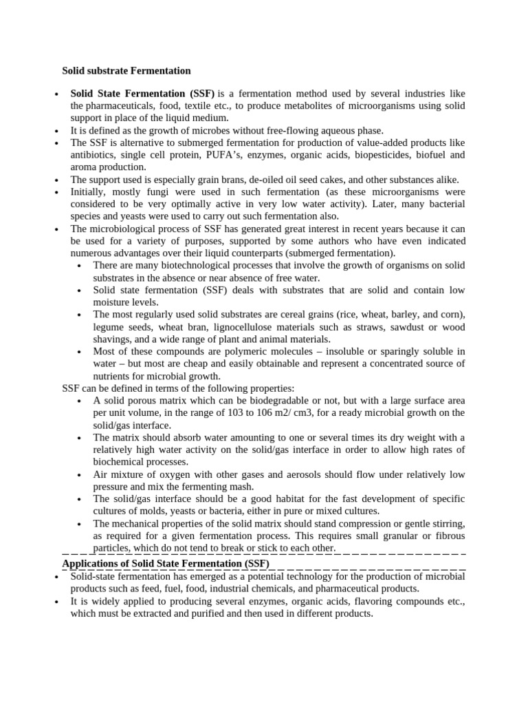 Solid State Fermentation Overview | PDF | Ethanol | Fermentation