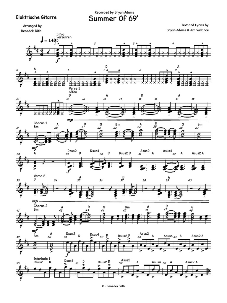 Summer of '69' Sheet Music PDF