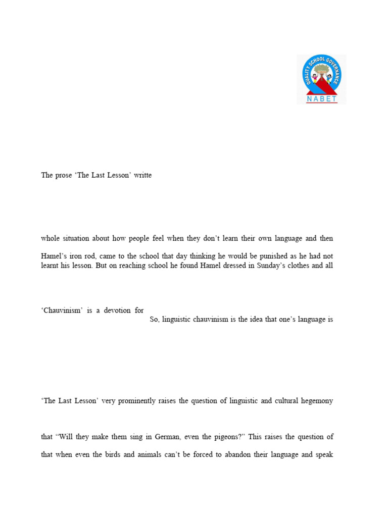 Classxii - English - The Last Lesson - Worksheet - 2020 - 250412 ...
