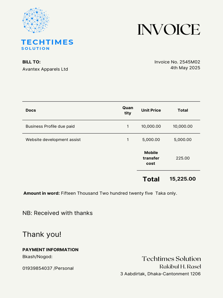 Invoice for Website Development Services | PDF