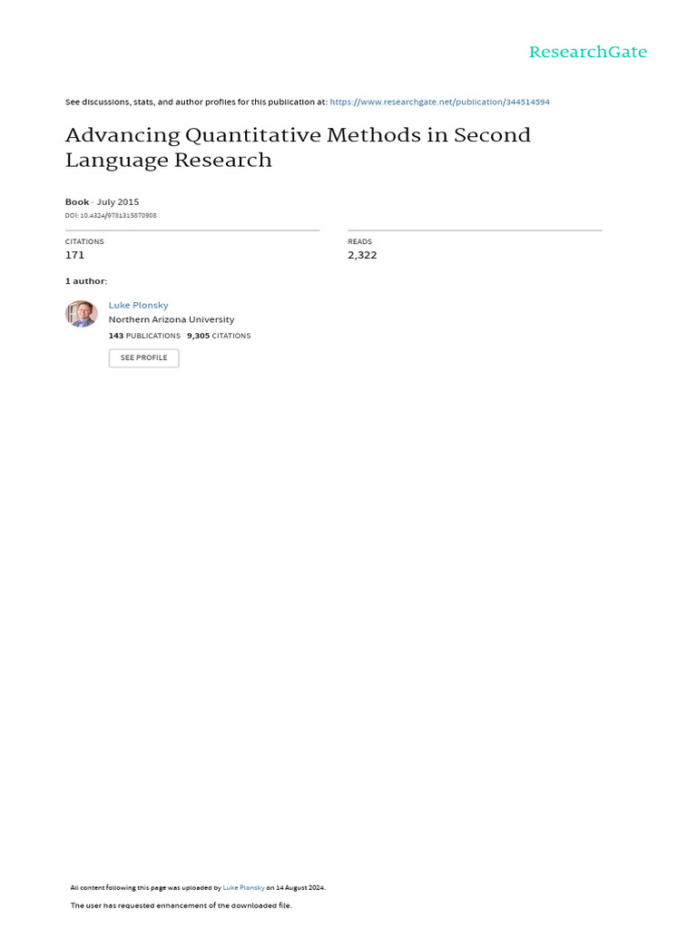 Advanced Quantitative Methods in SLA | PDF | Second Language ...