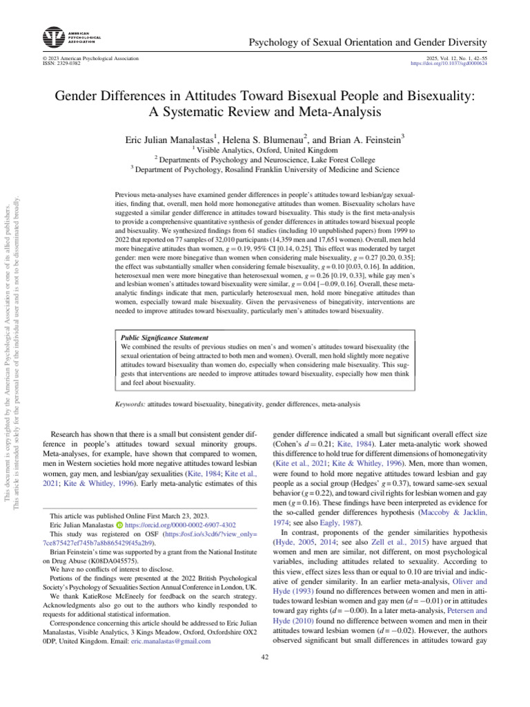 Gender Differences in Bisexual Attitudes | PDF | Bisexuality | Meta ...