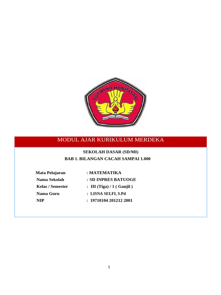 Modul MTK Kls 3 Bab 1 | PDF