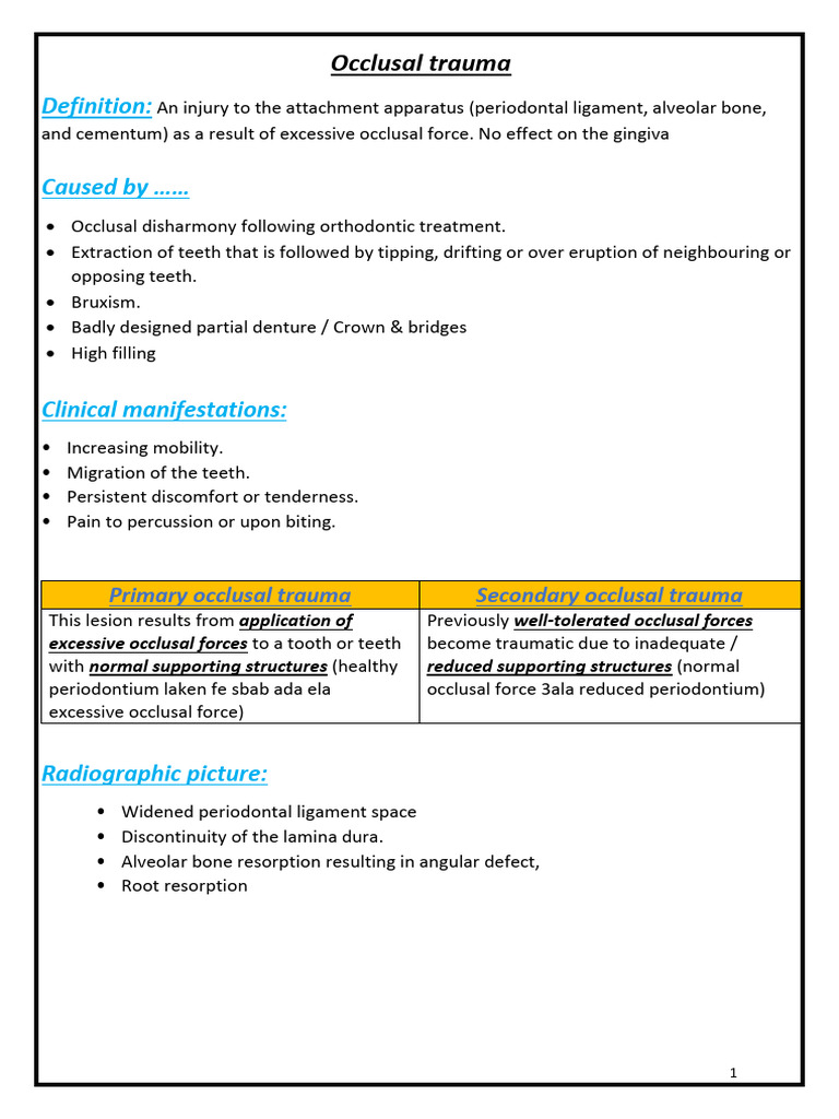 Stages of Occlusal Trauma | PDF | Human Tooth | Periodontology