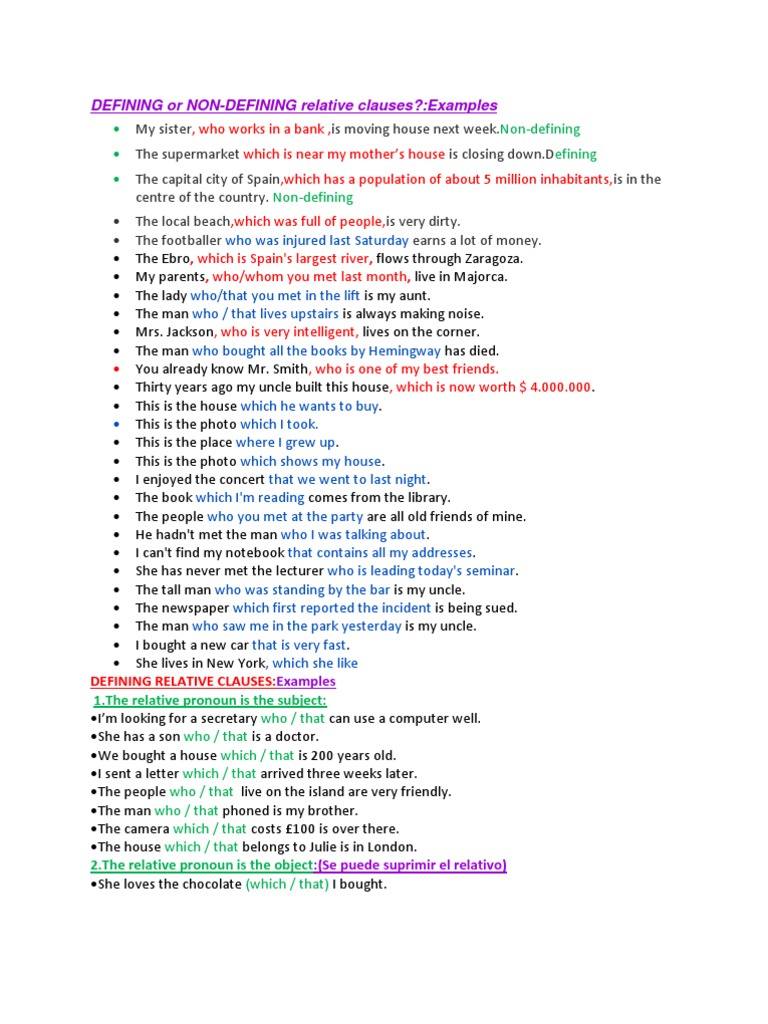 Defining vs Non-Defining Clauses Explained | PDF | Home & Garden