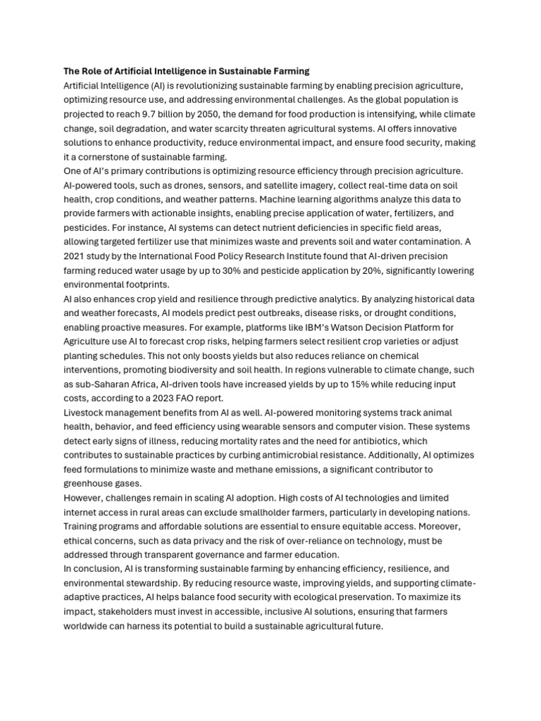 AI Innovations in Sustainable Farming | PDF | Agriculture | Sustainable ...