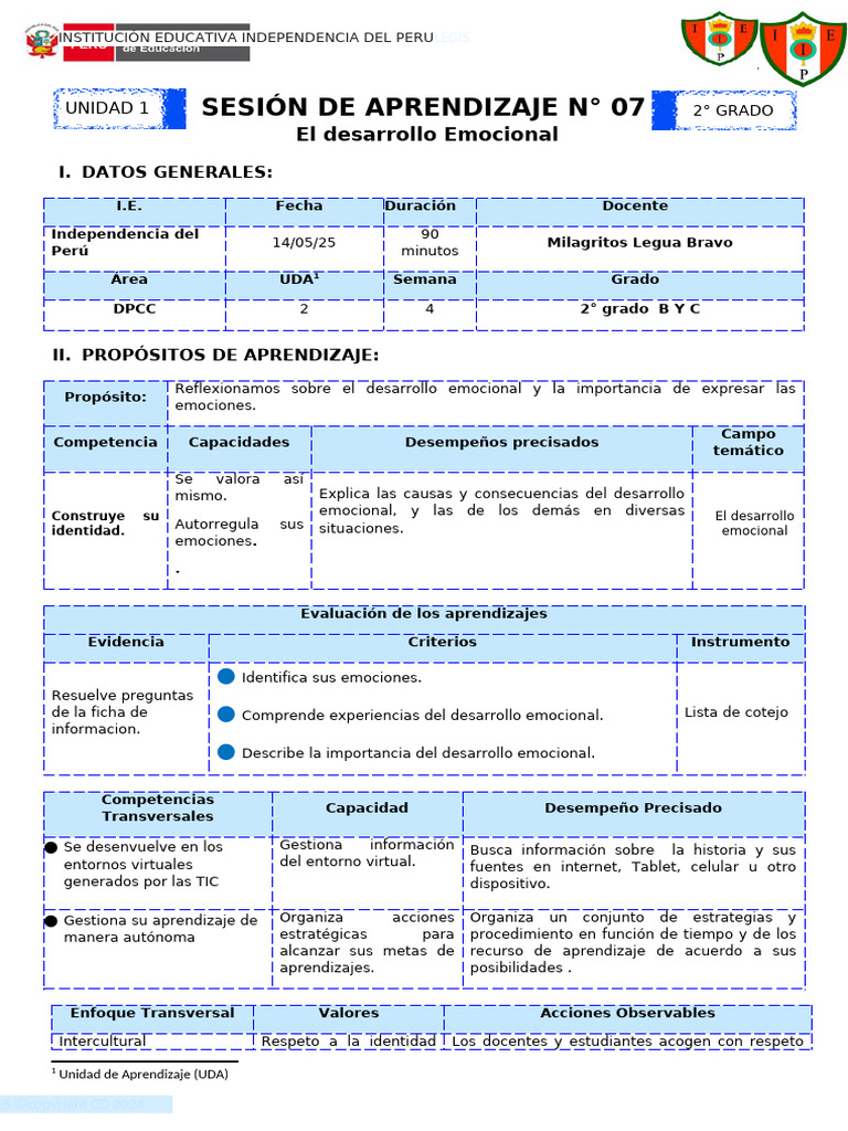 Sesión 2 - DPCC 2 Secundaria | PDF | Las emociones | Aprendizaje