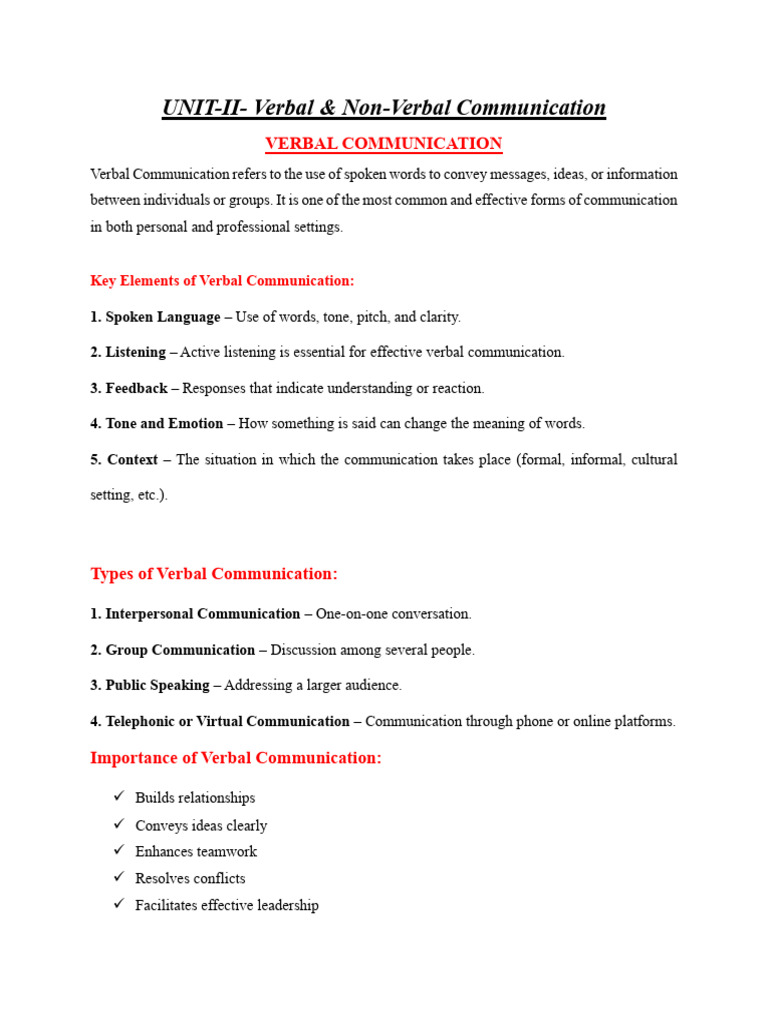P 205 BC U II Verbal & Non Verbal Communication | PDF | Nonverbal ...