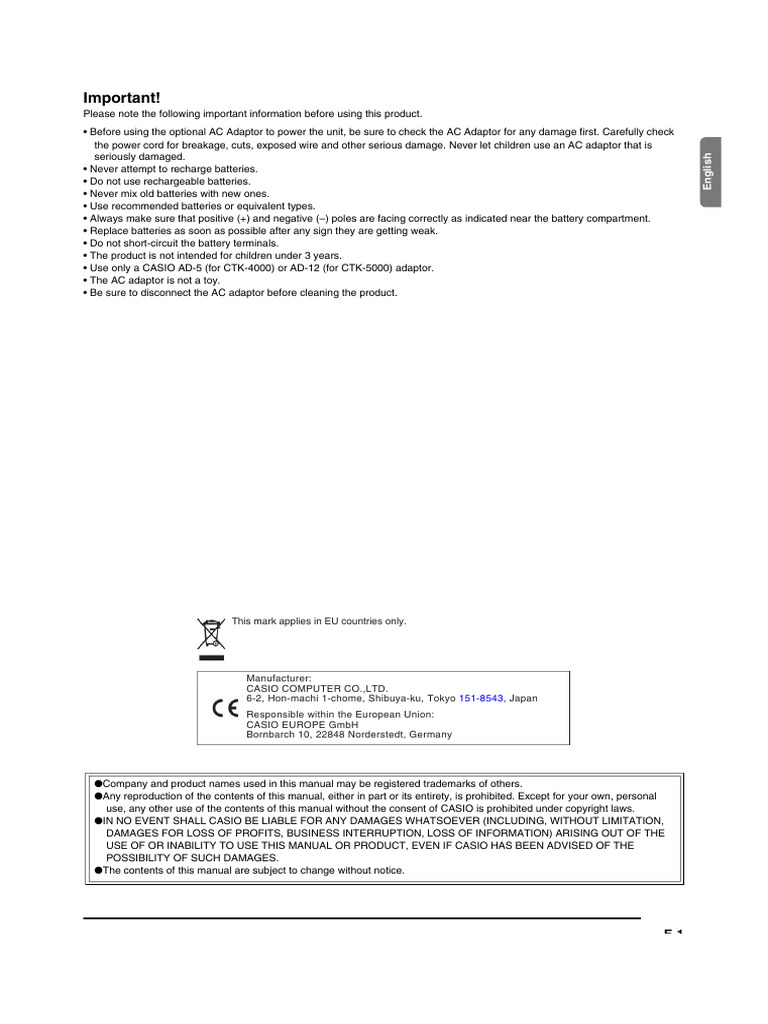 CTK-5000 User Manual Guidelines | PDF | Electrical Engineering ...