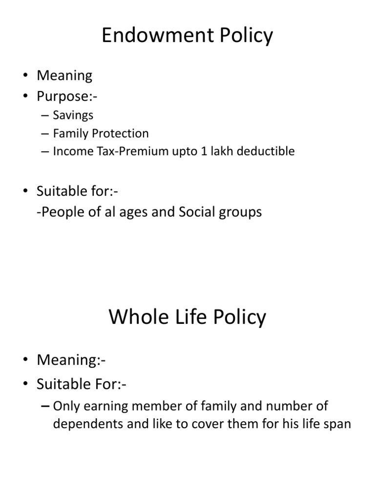 Endowment Policy Meaning Purpose PDF