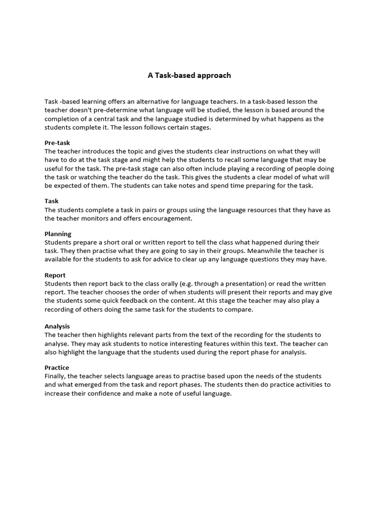 Task-Based Learning Advantages | PDF | Teachers | Communication