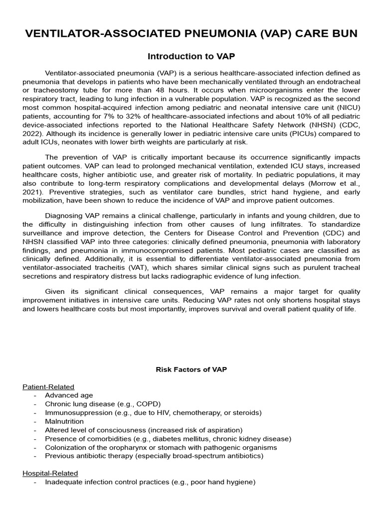 VAP Bundle of Care Overview | PDF | Pneumonia | Intensive Care Unit