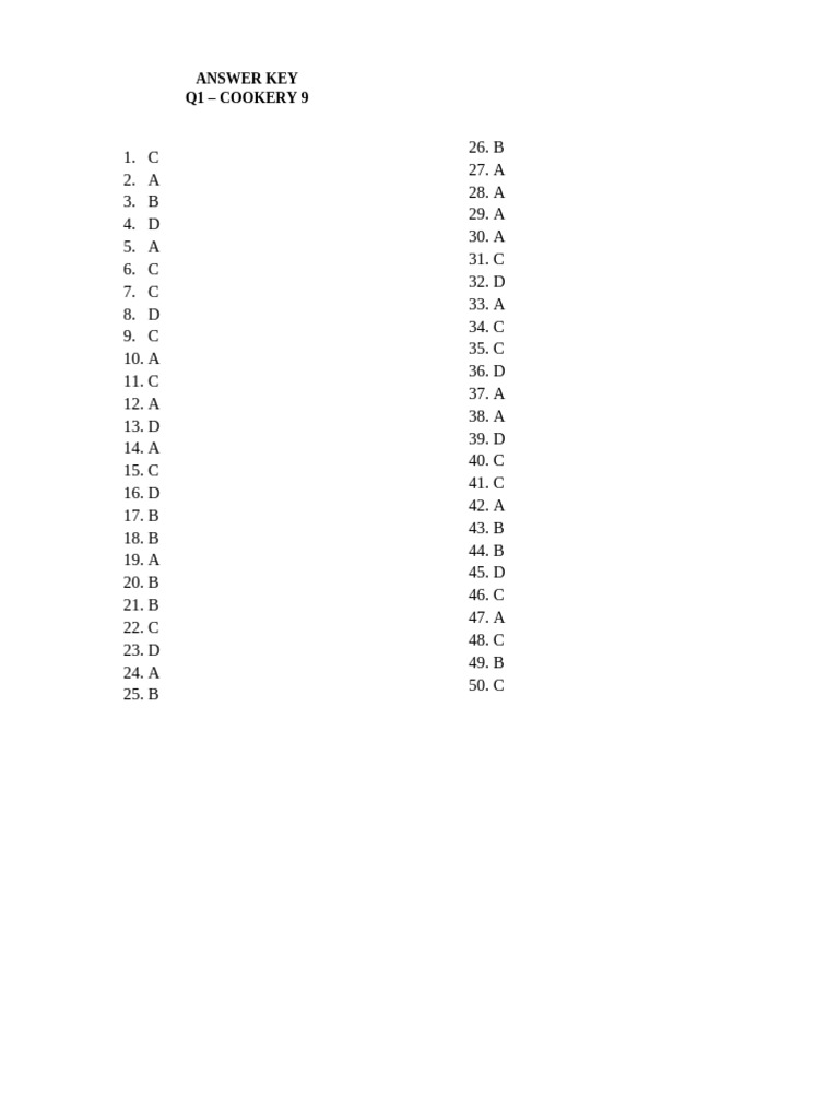 Summative Answer Key q1 | PDF