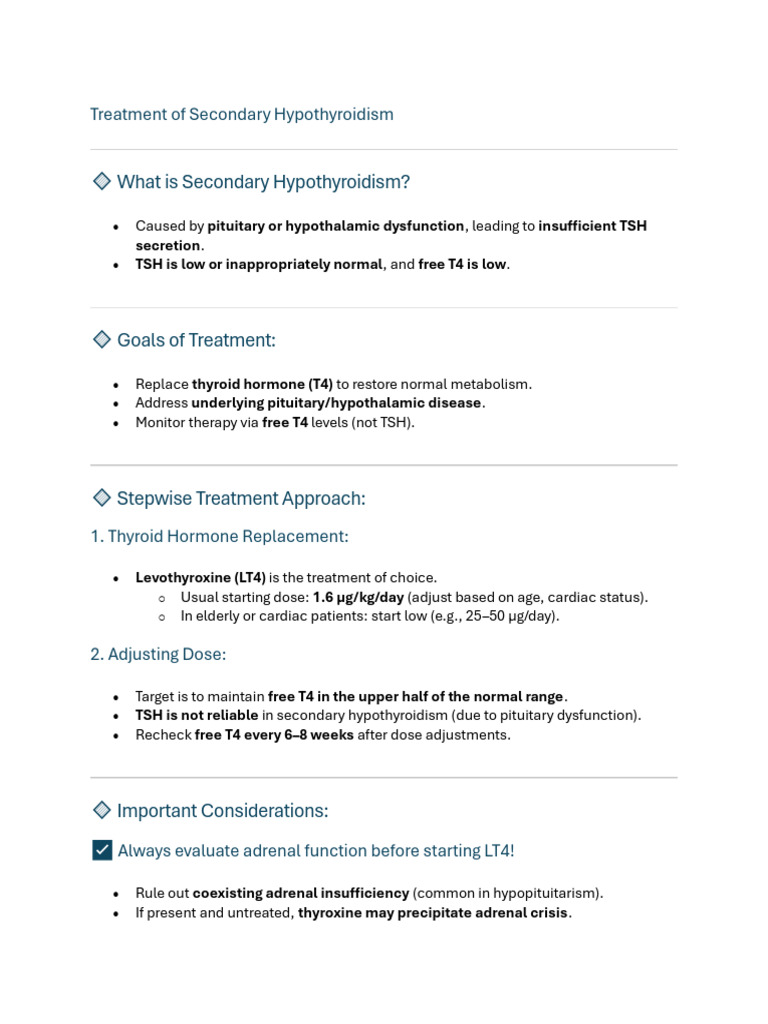 Treatment Guidelines for Secondary Hypothyroidism | PDF | Anemia ...
