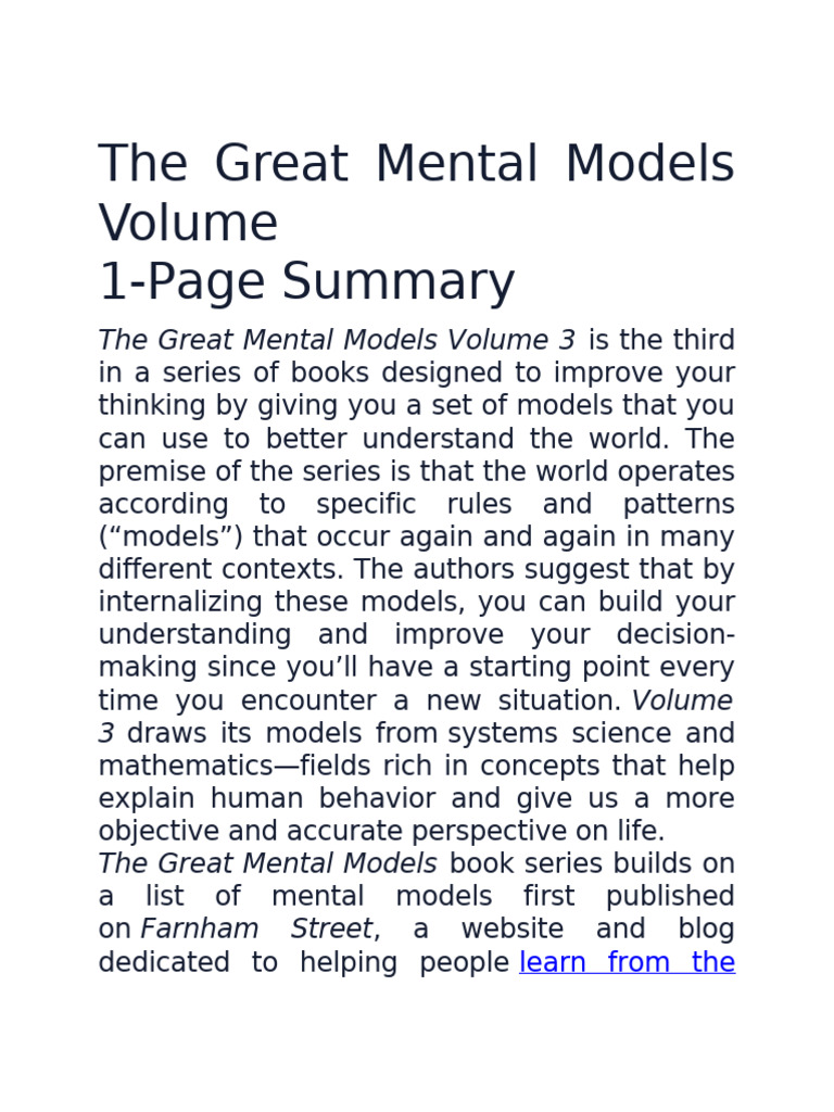 Great Mental Models Volume 3 Summary | PDF | Habits | System