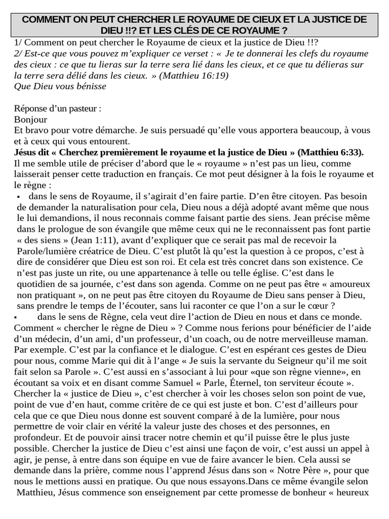 Cherchez le Royaume de Dieu d'abord | PDF | Livre de Job | Dieu