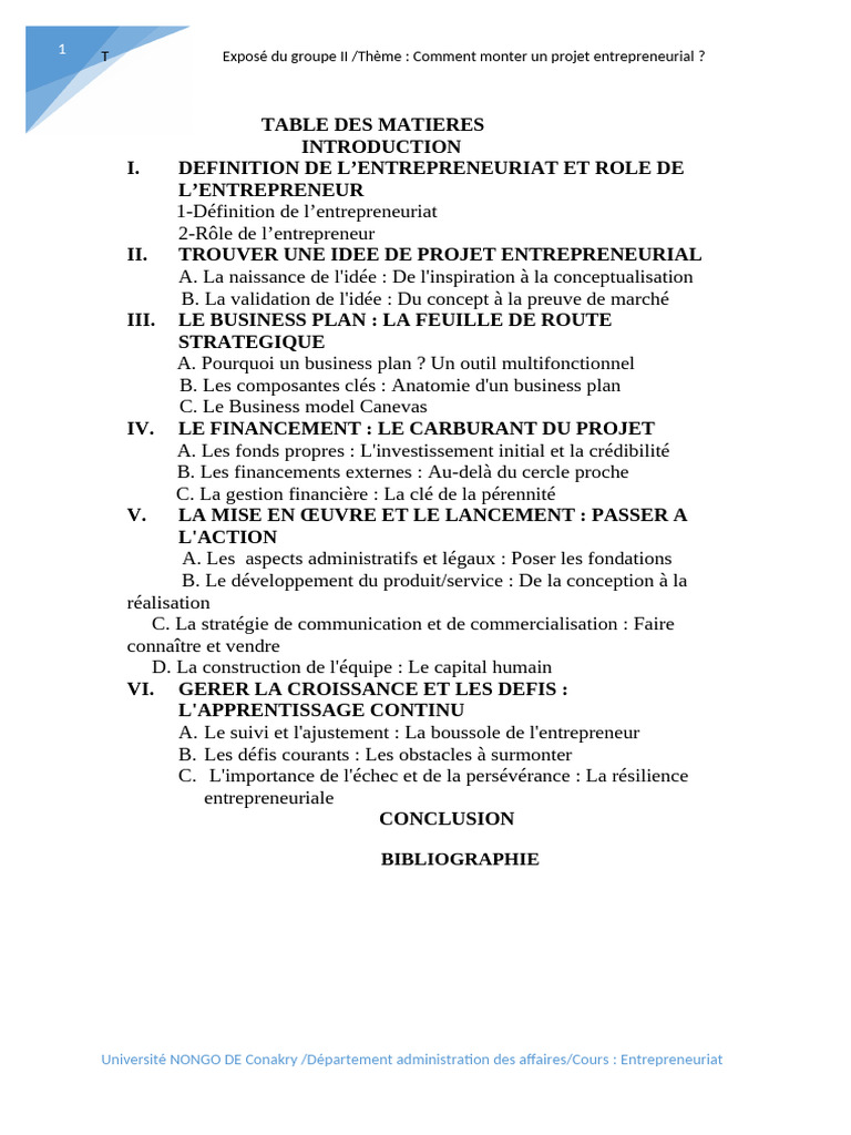 Monter un projet entrepreneurial réussi | PDF | Plan d'affaires ...