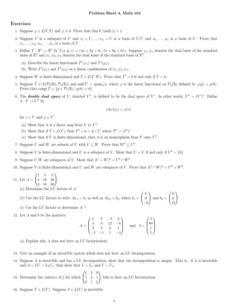 Problem Sheet 4 | PDF | Eigenvalues And Eigenvectors | Basis (Linear ...