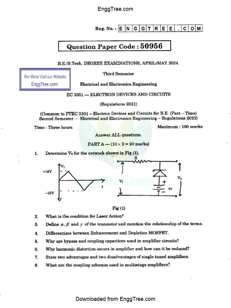 EC3301 Electron Devices and Circuits Apr May 2024 Question Paper ...