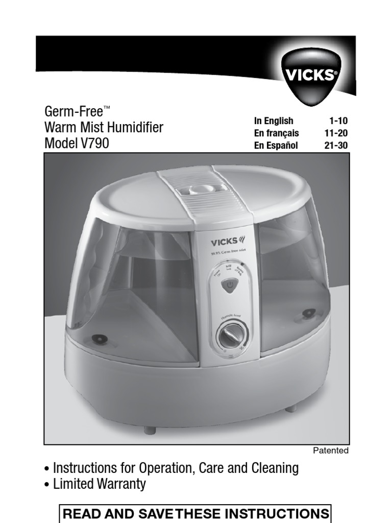 Vicks V790 GermFree Humidifier User Manual PDF Chemical Substances