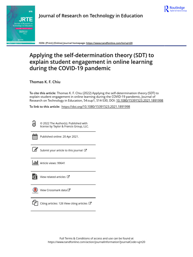 Applying The Self-Determination Theory SDT To Explain Student ...