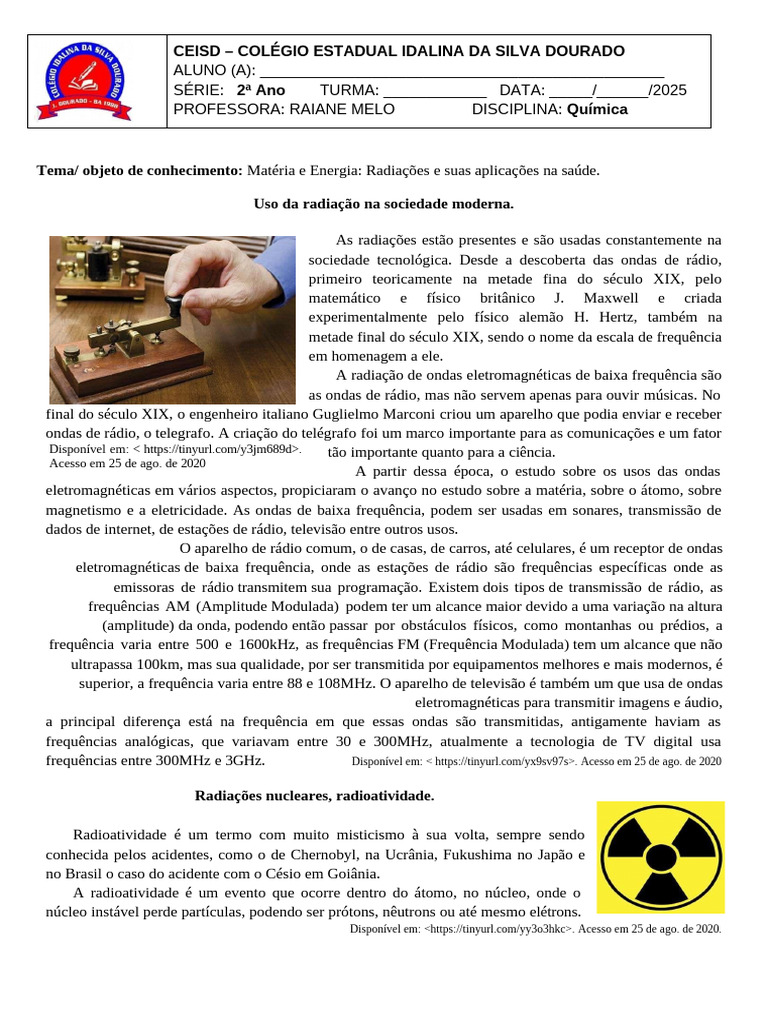 Radiações e suas Aplicações na Saúde | PDF | Radioatividade | Rádio