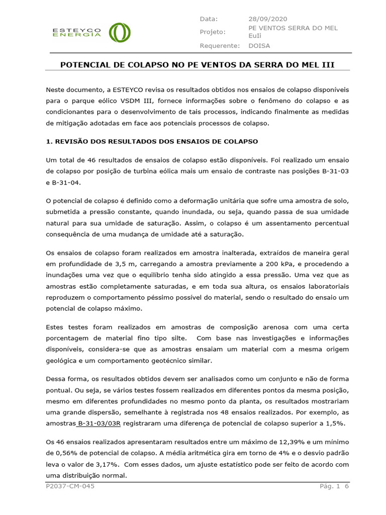 BR2037-CM-045-R00 Potencial de Colapso PT | PDF | Solo | Distribuição ...