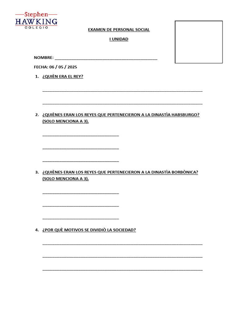 Examen de Personal Social I Bimestre 2025 | PDF | Satélite natural ...