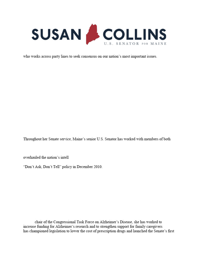 Susan Collins: Marriage and Career Highlights | PDF | United States ...