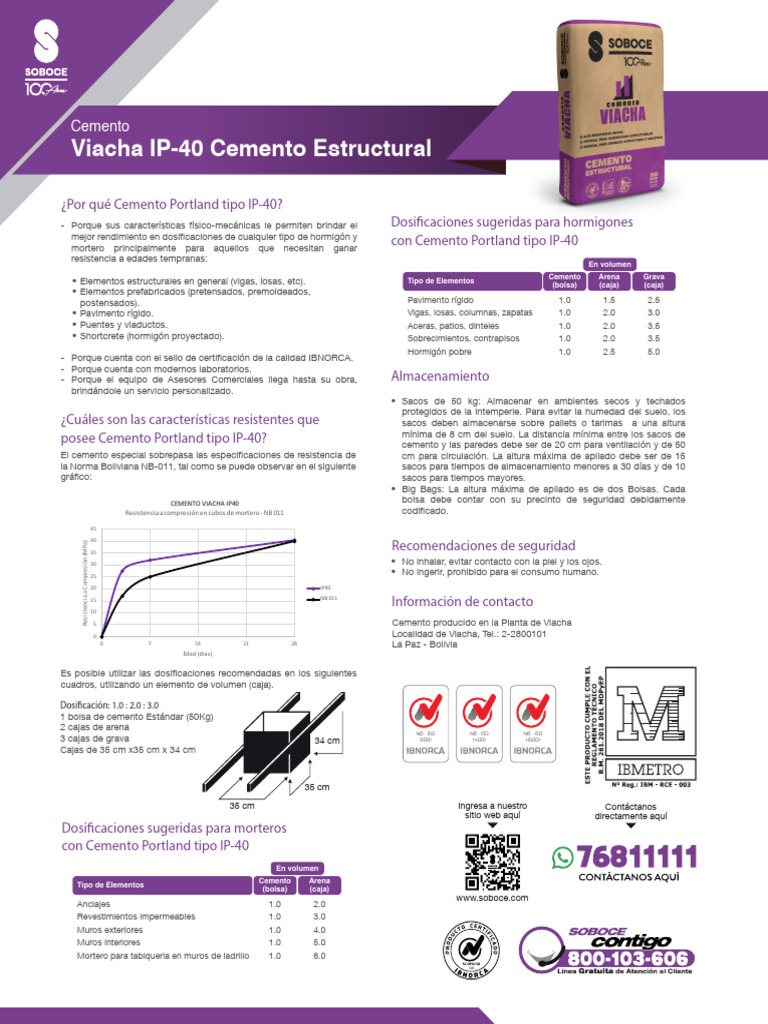Cemento Viacha IP-40: Características y Usos | PDF | Cemento | Hormigón