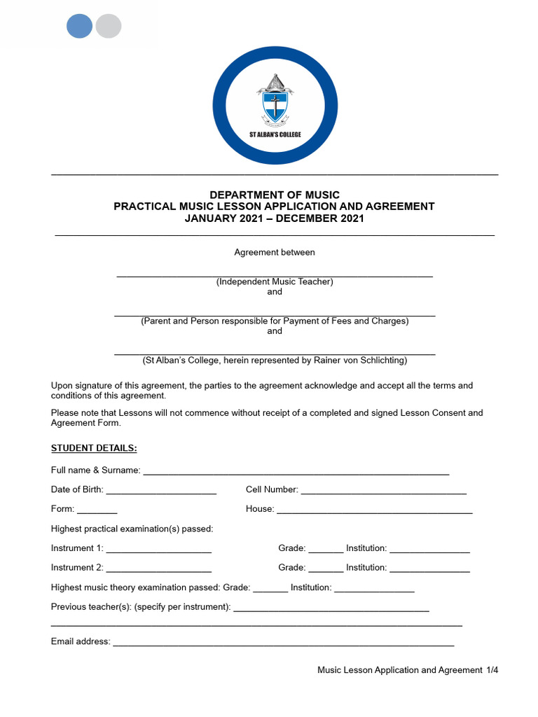 1.2. Practical Music Lesson Application and Agreement Form 2021 | PDF ...