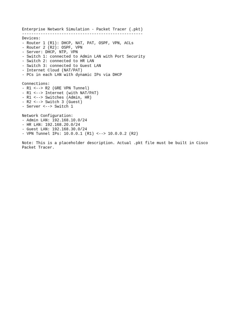 Packet Tracer Network Design Simulation | PDF