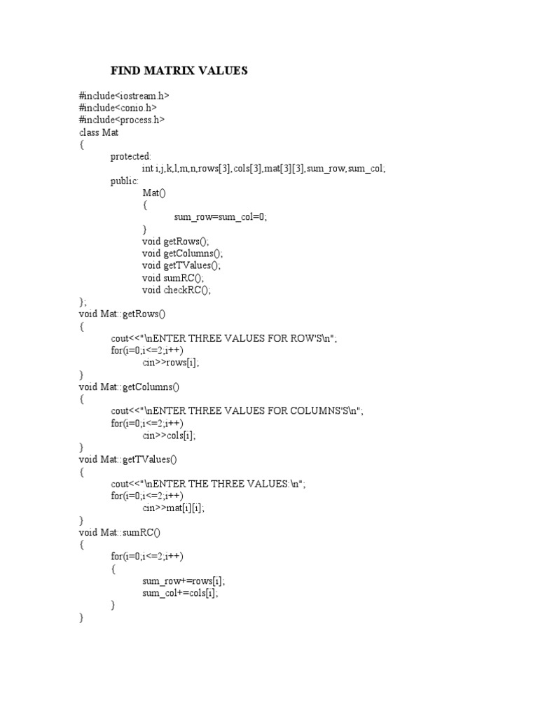 Matrix Value Calculation in C++ | PDF | Technology & Engineering