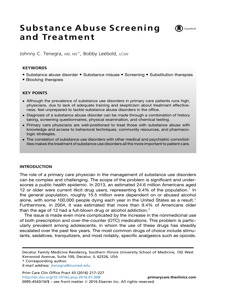 Substance Abuse Screening and Treatment - Prim Care 16 | PDF ...