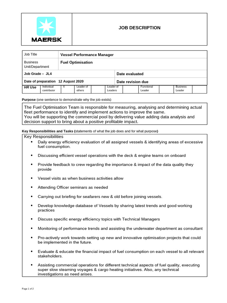 Vessel Performance Manager Role | PDF | Knowledge | Skill