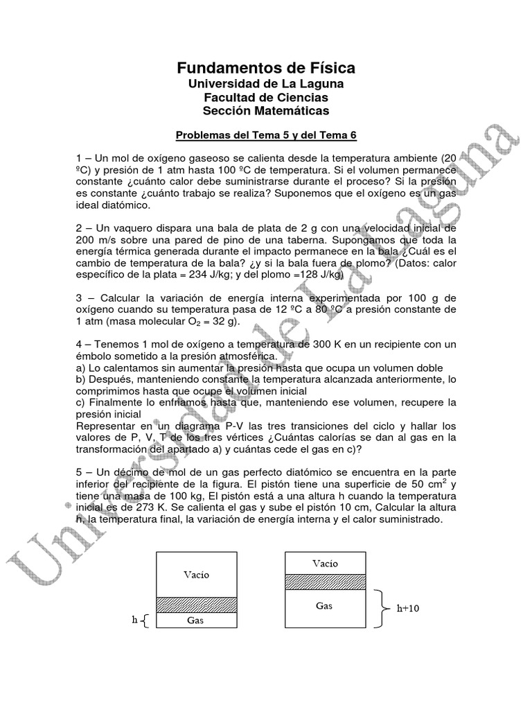 Problemas de Termodinámica y Gases Ideales | PDF | Gases | Temperatura