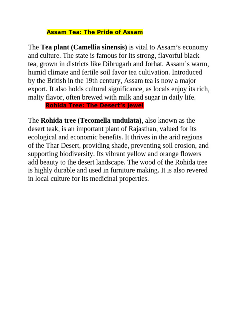 Assam Tea and Rohida Tree Overview | PDF