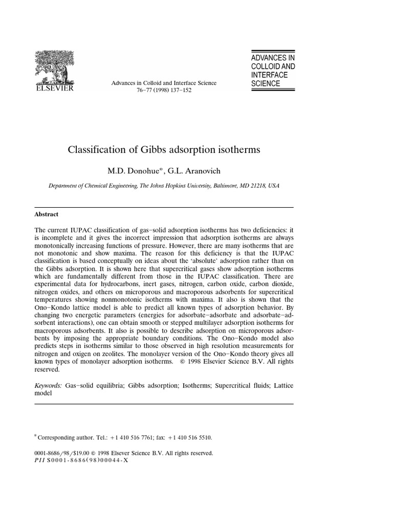 Non-Monotonic Adsorption Isotherms Analysis | PDF | Adsorption | Gases